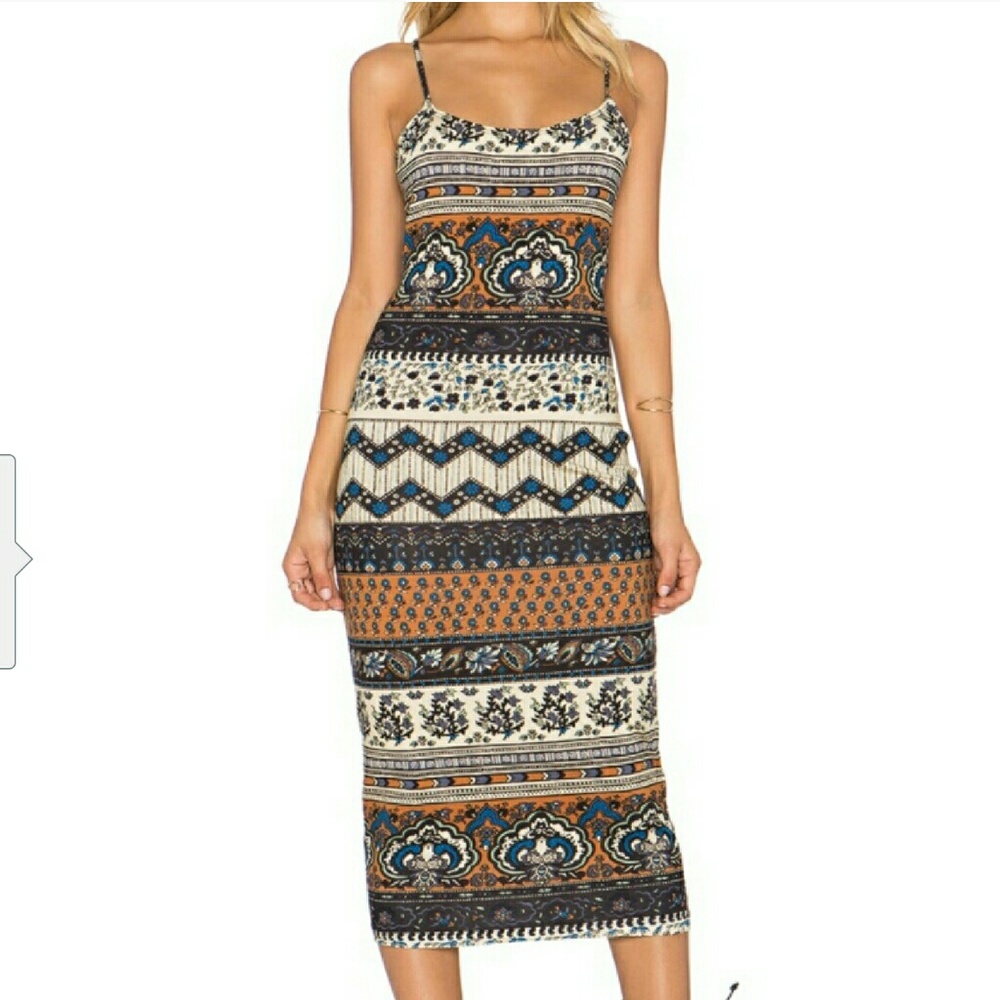 Novella Royale Cream, Blue & Tan Printed Midi Dress
